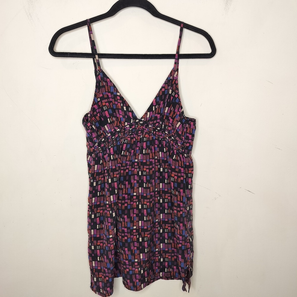 LUX 100% Silk Mini Tank Dress Geometric Multicolor
